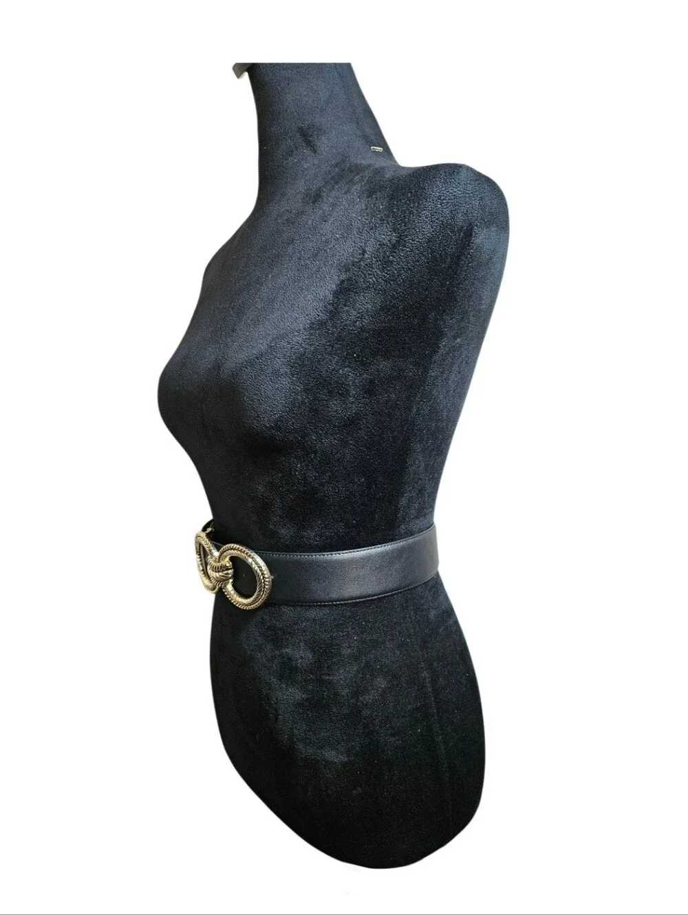 Express Black Faux Leather Waist Belt with Gold Interlocking Knot Buckle Size S